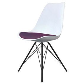 Soho White and Aubergine Plastic Dining Chair with Black Metal Legs