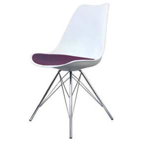 Soho White and Aubergine Plastic Dining Chair with Chrome Metal Legs