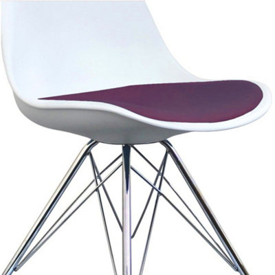 Soho White and Aubergine Plastic Dining Chair with Chrome Metal Legs