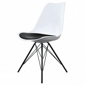 Soho White and Black Plastic Dining Chair with Black Metal Legs