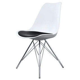Soho White and Black Plastic Dining Chair with Chrome Metal Legs
