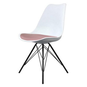 Soho White and Blush Pink Plastic Dining Chair with Black Metal Legs