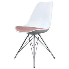 Soho White and Blush Pink Plastic Dining Chair with Chrome Metal Legs