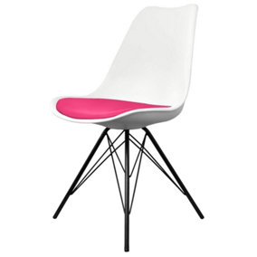 Soho White and Bright Pink Plastic Dining Chair with Black Metal Legs