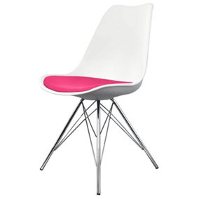 Soho White and Bright Pink Plastic Dining Chair with Chrome Metal Legs