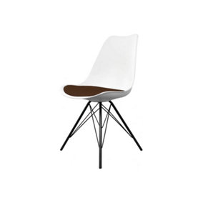 Soho White and Chocolate Plastic Dining Chair with Black Metal Legs