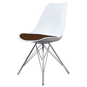 Soho White and Chocolate Plastic Dining Chair with Chrome Metal Legs
