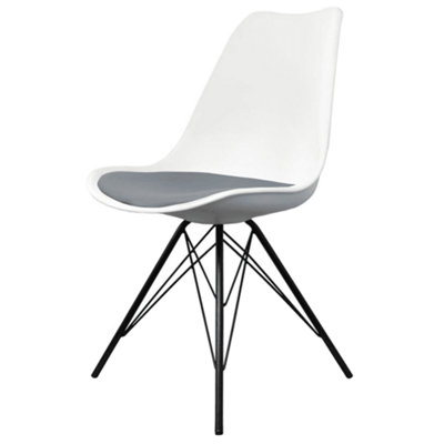 Soho White and Dark Grey Plastic Dining Chair with Black Metal Legs