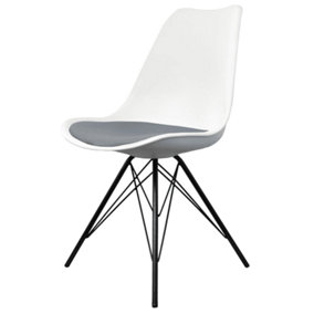 Soho White and Dark Grey Plastic Dining Chair with Black Metal Legs