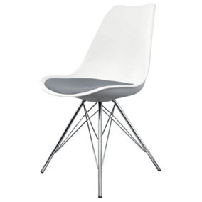 Soho White and Dark Grey Plastic Dining Chair with Chrome Metal Legs