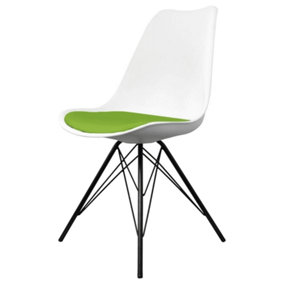 Soho White and Green Plastic Dining Chair with Black Metal Legs