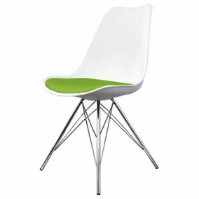 Soho White and Green Plastic Dining Chair with Chrome Metal Legs