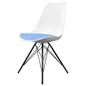 Soho White and Light Blue Plastic Dining Chair with Black Metal Legs