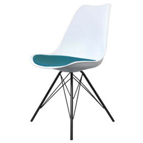 Soho White and Mid Blue Blue Plastic Dining Chair with Black Metal Legs