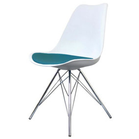 Soho White and Mid Blue  Plastic Dining Chair with Chrome Metal Legs