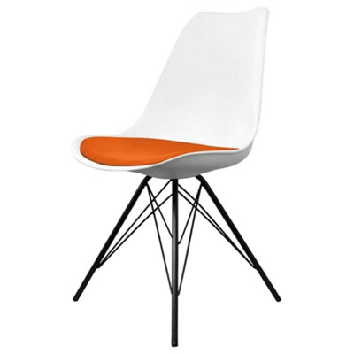 Soho White and Orange Plastic Dining Chair with Black Metal Legs