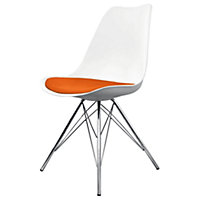 Soho White and Orange Plastic Dining Chair with Chrome Metal Legs