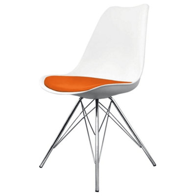 Soho White and Orange Plastic Dining Chair with Chrome Metal Legs