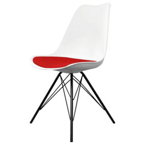 Soho White and Red Plastic Dining Chair with Black Metal Legs