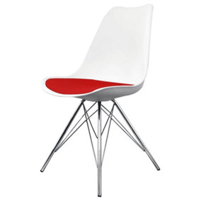 Soho White and Red Plastic Dining Chair with Chrome Metal Legs