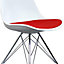 Soho White and Red Plastic Dining Chair with Chrome Metal Legs