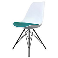 Soho White and Teal Plastic Dining Chair with Black Metal Legs