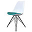 Soho White and Teal Plastic Dining Chair with Black Metal Legs
