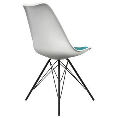 Soho White and Teal Plastic Dining Chair with Black Metal Legs