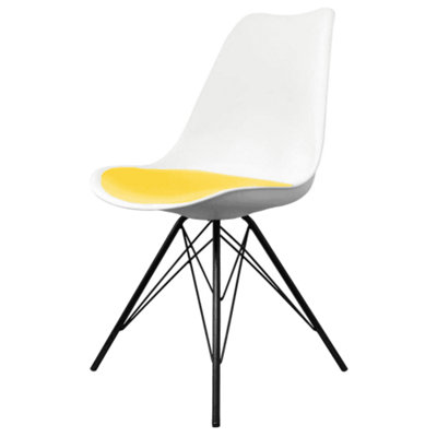 Soho White and Yellow Plastic Dining Chair with Black Metal Legs