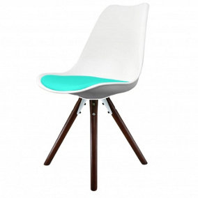 Soho White & Aqua Plastic Dining Chair with Pyramid Dark Wood Legs