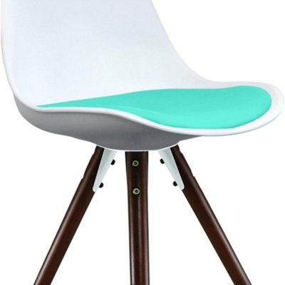 Soho White & Aqua Plastic Dining Chair with Pyramid Dark Wood Legs