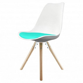 Soho White & Aqua Plastic Dining Chair with Pyramid Light Wood Legs