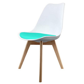 Soho White & Aqua Plastic Dining Chair with Squared Light Wood Legs