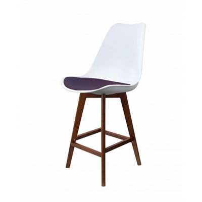 Soho White & Aubergine Plastic Bar Stool with Dark Wood Legs