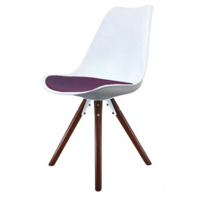 Soho White & Aubergine Plastic Dining Chair with Pyramid Dark Wood Legs