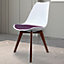 Soho White & Aubergine Plastic Dining Chair with Squared Dark Wood Legs