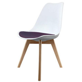 Soho White & Aubergine Plastic Dining Chair with Squared Light Wood Legs