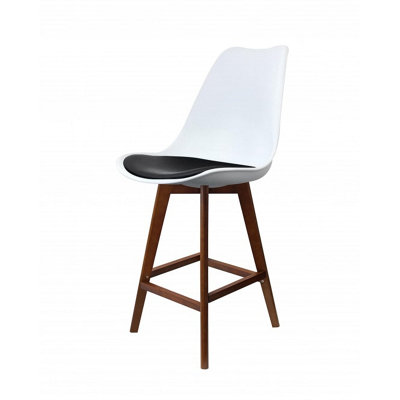 Soho White & Black Plastic Bar Stool with Dark Wood Legs