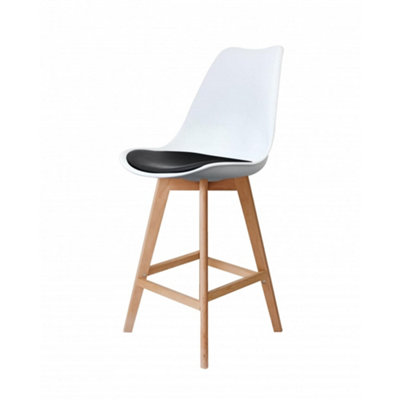 Soho White & Black Plastic Bar Stool with Light Wood Legs