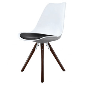 Soho White & Black Plastic Dining Chair with Pyramid Dark Wood Legs