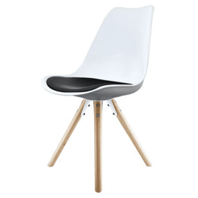 Soho White & Black Plastic Dining Chair with Pyramid Light Wood Legs