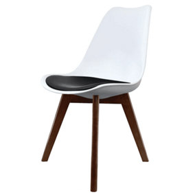 Soho White & Black Plastic Dining Chair with Squared Dark Wood Legs
