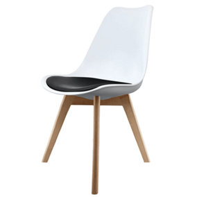 Soho White & Black Plastic Dining Chair with Squared Light Wood Legs