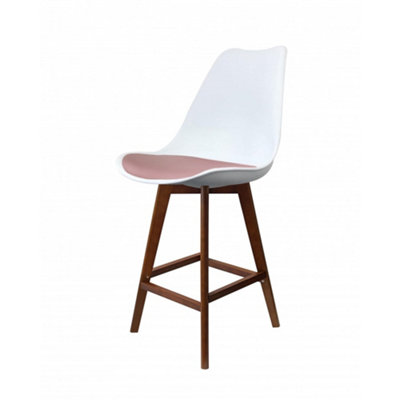 Soho White & Blush Pink Plastic Bar Stool with Dark Wood Legs