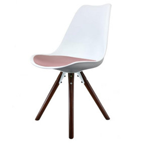 Soho White & Blush Pink Plastic Dining Chair with Pyramid Dark Wood Legs