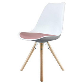 Soho White & Blush Pink Plastic Dining Chair with Pyramid Light Wood Legs
