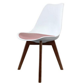 Soho White & Blush Pink Plastic Dining Chair with Squared Dark Wood Legs