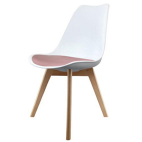 Soho White & Blush Pink Plastic Dining Chair with Squared Light Wood Legs