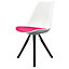 Soho White & Bright Pink Plastic Dining Chair with Pyramid Dark Wood Legs