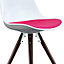 Soho White & Bright Pink Plastic Dining Chair with Pyramid Dark Wood Legs